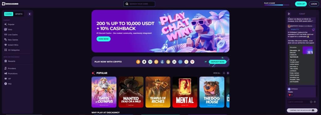 Discasino Casino Front Page